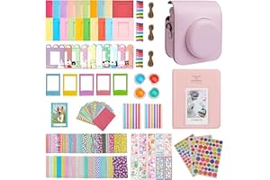 Meetikar Étui pour appareil photo instantané Instax Mini 12 avec 64 poches, album photo et filtres de couleur/cadre mural/autocollant, Rose