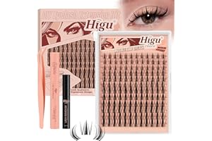 ‎HIGU CLACE Higu clace Manga Lashes 144 PCS Wimpern Extensions Unsichtbares Band Wimpern Extensions Set 7 tage halt Mit Kleber Entferner Applikatoren für DIY Lash Extension