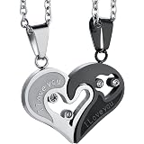 Collier Couple Cœur Puzzle - 2 Pièces Acier Inoxydable - Pendentif Séparable Amour - Cadeau Saint-Valentin Anniversaire