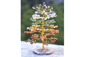 CROCON 7 Chakra Tree of Life - Geode Agate Slice Base, Crystal Tree for Positive Energy, Feng Shui Decor - Gemstone Tree, Good Luck Money Bonsai, Healing Stones, Seven Chakra Tree, Spiritual Mystical Gift