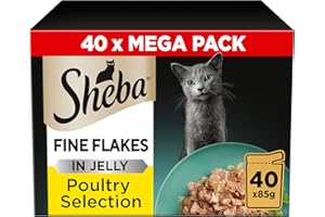 Sheba Fine Flakes in Jelly – Poultry Collection – Wet cat food pouches for adult cats – 40x85g pack