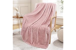 Exclusivo Mezcla Large Flannel Fleece Throw Blanket, 127x178 CM Sofa Throws, Soft Jacquard Weave Leaves Pattern Throws for Sofa, Dusty Pink Blanket
