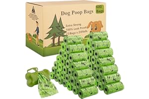 MAISITOO Worki na odchody dla psów, 600 szczelnych worków na odchody i 1 dozownik worków, biologiczne worki na odchody ze skrobi kukurydzianej, wodoszczelne, odporne na rozerwanie, bardzo duże, mocne