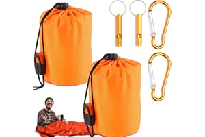 Tryslyn 2 Pièces Couverture de Survie, Sac de Couchage avec Sifflet et Mousqueton, Couverture Thermique, Sac de Couchage d'urgence, Couvertures de Survie pour Randonnée, l'Extérieur(Couleur Orange)