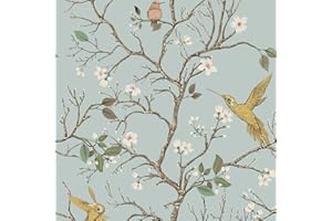 VaryPaper Papier Peint Jungle Oiseaux 44.5cmx300cm Papier Peint Fleuri Vintage Papier Collant pour Meuble Rouleau Adhesif Decoratif Papier Peint Adhesif Mural Salon Chambre Stickers Meubles Adhésif