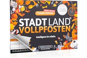 DENKRIESEN Stadt Land VOLLPFOSTEN® - Classic Edition | Wortspiel für 2-50 Spieler | Familienspiel ab 12 Jahren | Stadt Land Fluss | Gesellschaftsspiel & lustiges Partyspiel im DIN A4 Format