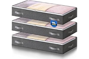 AIOR 3 Pezzi 90L Contenitori Sottoletto Organizzatore letto, Salvaspazio Contenitore Sottoletto Pieghevole con Finestra Trasparente, Organizer per Piumoni, Lenzuola, Vestiti, 100x50x18cm