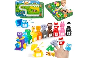URMYWO Montessori Toys for 18+ Months,10Jungle animals Train Toy whith Playmat for Learning Stacking,Counting,Sorting,Matching,Educational Toys Gifts for Toddlers 1 2 3 Year Old