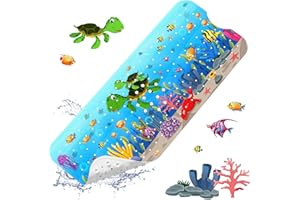 XIYUNTE Baby Bath Mats Non Slip Anti Mould - 100x40cm Extra Long Non Slip Bath Mat for Kids, Eco-Friendly Toddler Bath Mat with Suction Cups for Secure Grip, Easy to Clean & Easy Drying, Sea Turtle