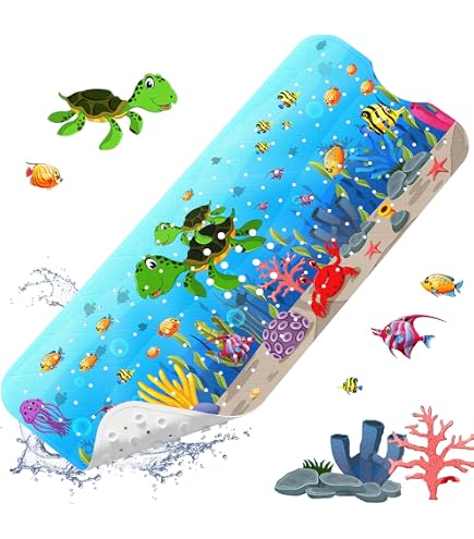 Culudea Pink Mermaid Watercolor Bath Mat - 40x16 Inch Non-Slip Tub Mat For Kids