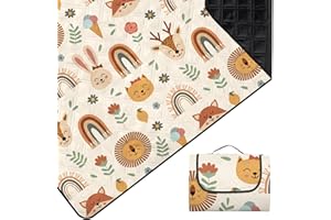 Outplea Niños Manta Picnic Impermeable 200 x 200 CM, Manta de Playa Portátil Lavable a Máquina, Alfombras de Picnic Ligero para Parque Jardín Barbacoa, Animales Boho