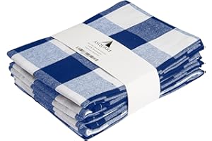 Asquare - Set di 4 strofinacci in cotone, 50 x 70 cm, a quadretti, strofinacci per asciugatura, 220 g/m², colore: blu/bianco