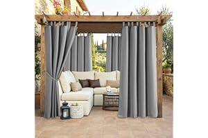 Clothink Outdoor Vorhänge Wasserfest Sonnenschutz Winddicht mit Klettband Oben für Terrasse Garten Balkon Familienhaushalte einfache Montage farbecht haltbar(132x245cm, 1 Stück, Grau)