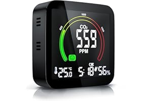 Brandson - CO2 Melder Messgerät Luftqualitätsprüfer, Kohlenstoffdioxid Sensor Messung PPM, Co2 Anzeige, Raumluft Lüftungsampfehlung Alarm, Wecker, Temperatur Thermometer, Luftfeuchtigkeit Hygrometer