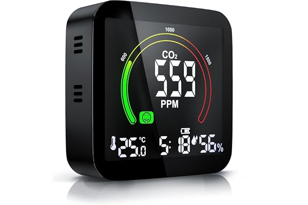 Brandson - Moniteur de qualité de l'Air 5 en 1, Détecteur de CO2, Moniteur de Dioxyde de Carbone, Température, Humidité - USB - pour Maison, Bureau, Salle de Sport, Voiture