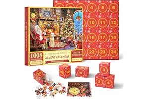 CRECAD Calendario de Adviento 2024 Puzzle - Colorido 1008 Piezas Jigsaw Advent Calendar de Adviento con 24 Cajas - Juegos Familiares de Cuenta Atrás para Navidad Regalos Puzzle para Adultos y Niños
