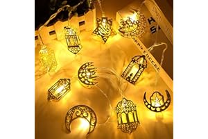 BAYMETY Ramadan Decorations Lights,5.5Ft Eid Fairy Lights 10Led Battery Operated Star Moon Indoor Outdoor Ramadan Mubarak Decor String Light for Window Curtain Wall Bedroom Party Garden Supplies (Warm White)