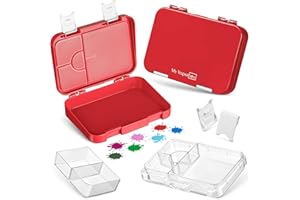 My Vesperbox – Len - Bento Box Kinder - Lunchbox mit 4+2 Fächern - extrem robust – Brotdose – Brotbox ideal für Kindergarten und Schule… (Rot-Weiß)