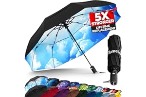 TUMELLA Strongest Windproof Travel Umbrella (Compact, Superior & Beautiful), Small Strong but Light Portable and Automatic Folding Rain Umbrella, Durable Premium Grip, Fits Car & Backpack