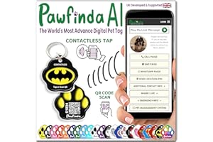 PAWFINDA AI – Next Generation AI Digital Pet Tag. Personalised Cat Dog Pet Engraved ID Tag with CONTACTLESS NFC, QR Code Technology and PawVoice AI. Developed & Fully Supported in The UK
