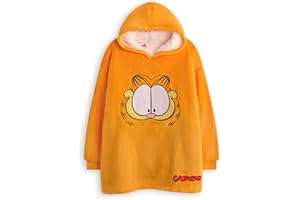 Garfield Kids Wearable Blanket | Children's Oversized Fleece Blanket Hoodie in Orange | Lazy Tabby Cat Face Unisex Hooded Pullover Loungewear | Animation Movie Merchandise Gift for Boys and Girls
