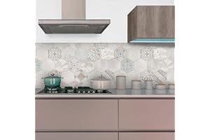 ‎CREARREDA Küchenrückwand für Küche, Wandaufkleber für die Wand 100% Made in Italy, mit ungiftiger Tinte, schwer entflammbar und wasserbeständig Geometric Tiles 260x60cm