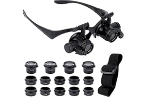 GuDoQi Lupa con Luz LED, Lupas de Gran Aumento, 8 Lentes Intercambiables, Luz 2 LED, Lupa Lectura para Reparaciones, Modelismo, Coser,Soldadura, Joyería y Relojería (2.5X 4X 6X 8X 10X 15X 20X 25X)