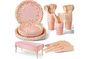 Nkaiso Stoviglie Per Feste, 141 Pezzi Oro Rosso Set Compleanno Bambina Include Piatti Carta Usa e Getta Bicchieri Tovaglioli per Matrimoni Anniversari Decorazioni Festa -20 Ospiti