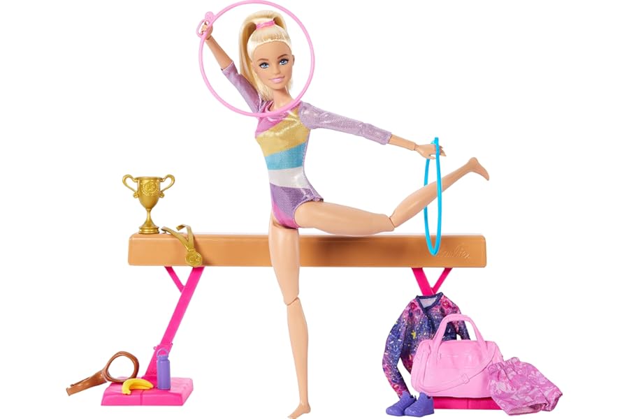 BARBIE Gymnastic Fun Play Set with Balance Beam and Over 10 Thematic Matching Pieces for Victory Stories, HRG52, Blonde Doll