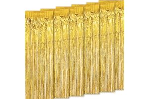 ‎JONAMI Jonami Silvester Lametta Vorhang Gold, Folie Fransen Vorhang Schimmer, Metallic Tinsel Vorhange Hintergrund Fringe Glitzervorhänge Fransenvorhang Metallfolie fur Party Deko Geburtstagsdeko -6stk-