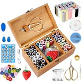 Sewing Kit 186 Pieces Sewing Accessories Professional Sewing Box Portable Wooden Box with Sewing Needles Threads Scissors Tap