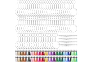 Duufin 250 Pcs Acrylic Keychain Blanks Keyring Tassels Set Including 50 Pcs Acrylic Circle Disc 50 Pcs Key Rings with Chain 50 Pcs Jump Rings 50 Pcs Tassels and 50 Pcs Screw Eye Pins for DIY Keychain
