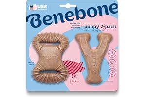 Benebone Puppy Wishbone Dog Chew Toy, Made in USA, Real Bacon Flavor, Small