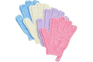 Juvale Złuszczające rękawice kąpielowe, 4 pary dwustronnych rękawic do peelingu ciała, 4 kolory