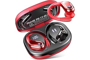 RULEFISS Auriculares Inalámbricos Deportivos, Nueva Auriculares Bluetooth 5.4 con HD Mic, 75H Cascos Inalambricos Bluetooth HiFi Estéreo, Cancelacion Ruido ENC Auriculares Running, IP7 Impermeable/Rojo