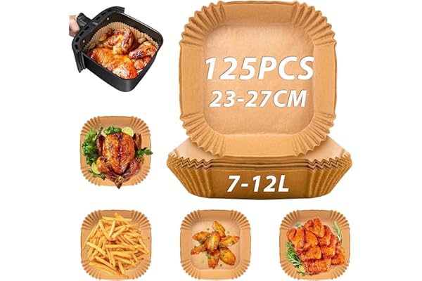 Sungoup Papier Cuisson Air Fryer 23-27 cm, 125 Pièces Papier Sulfurisé pour Air Fryer Imperméable et Résistant à l'huile, Air Fryer Papier Cuisson pour 7-12L Friteuse à Air Compatible avec COSORI