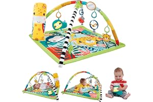 Fisher-Price 3-i-1-babygym, lekmatta för lek på mage för nyfödd till småbarn med 5 sensoriska leksaker, ljus, ljud och justerbar båge, regnskog, HJW08