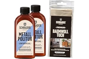 ‎SCHRADER BREMEN Schrader Metal Polish Universal – Care Product for Smooth Metals – Cleaning Polishing Cream – 2 x 250 ml – With Polishing Cloth – Made in Germany
