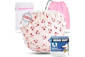 ‎KIDVERSE KIDVERSE Swimming Nappy Baby Swimming Trunks 0-3 Years - Skin-Friendly Swim Nappies Reusable & Absorbent - Size Adjustable Swimming Nappy, Baby Swimming Trunks, Carry Bag & Laundry Net (Cherries)