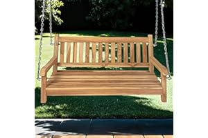 ‎SAM SAM 2-Sitzer Gartenschaukel Susana, hängende Bank 120 cm, Teakholz massiv, Schaukelbank für den Garten, pflegeleichtes Unikat