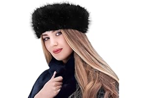 Lusofie Faux Fur Headband with Elastic Black Fuzzy Fur Hat Fluffy Headband for Women Winter Ski Earmuff