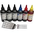 BVH Direct 6 x 100ml Black Cyan Magenta Yellow Bottled Compatible with HP, Canon, Brother, LEXMARK and epson Ink Refillable Ciss Cartridge Sytems Includes Blunt Needle and Syringe for Refilling