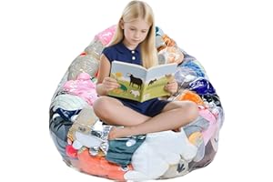 NJBBX 150L Clear Stuffed Animal Storage Bean Bag Cover – Extra Large Toy Organizer for Kids, Waterproof, Easy-Clean Plush Toy Storage Seat (Cover Only, No Filler Included)