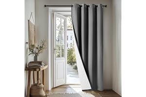Deconovo Tenda Oscurante Termica con Occhielli – Pesante, Doppio Strato Isolante per Freddo e Caldo, Antivento, per Finestre e Porte, 140x260 cm, Grigio Chiaro Retro Bianco, 1 Pannello