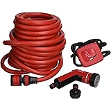 FITT YOYO UP Tubo Acqua da Giardino Estensibile per Irrigazione con Pistola Multigetto e Gancio per Recinzioni, Rosso, 25m