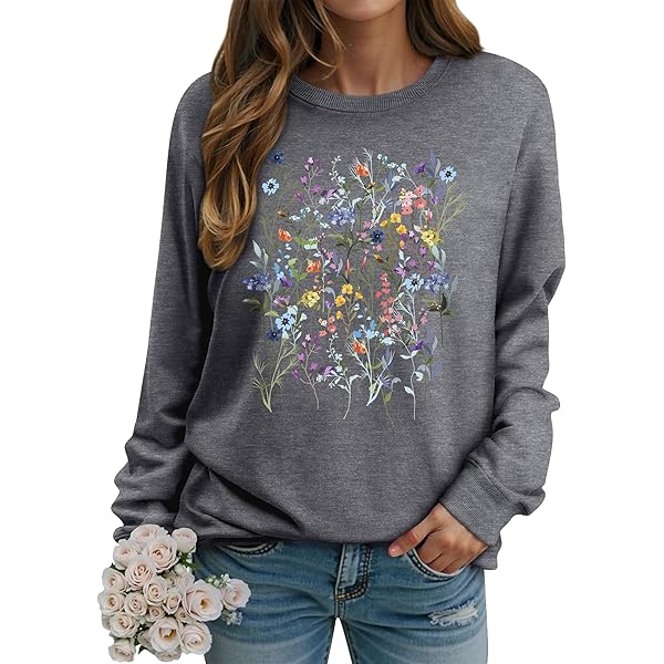 Dresswel trui voor dames, met veerprint, sweatshirt, lange mouwen, ronde hals, lange mouwen, shirts, herfst, winter, trui, tops, blouse, gebreide trui, 3, blauw, L