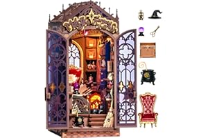 Rolife Book Nook Puzzle 3D Magic Fantasy Corner, DIY Miniature House con Luz y Puerta con Cierre, Booknook Kit de Diorama para Estantería de Esquina, Cumpleaños Único para Adultos