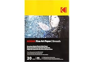 KODAK Fine Art Paper - Papier Photo Mat, Pack de 20 Feuilles, 340g/m², Format A4 (21x29,7cm), Impression Jet d'Encre Effet Lisse, Idéal pour Immortaliser vos Souvenirs