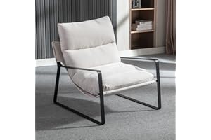 ‎WAHSON OFFICE CHAIRS Wahson Sessel aus Chenille Lesesessel mit Armlehnen moderner Loungesessel mit Metallgestell für Wohnzimmer, Beige