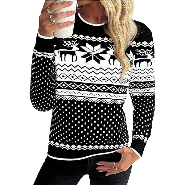 Jahetuul Kersttrui voor heren, ronde hals, kersttrui voor heren, zacht en comfortabel, lange mouwen, rendier, winter, elegante kersttrui, Zwart, XL